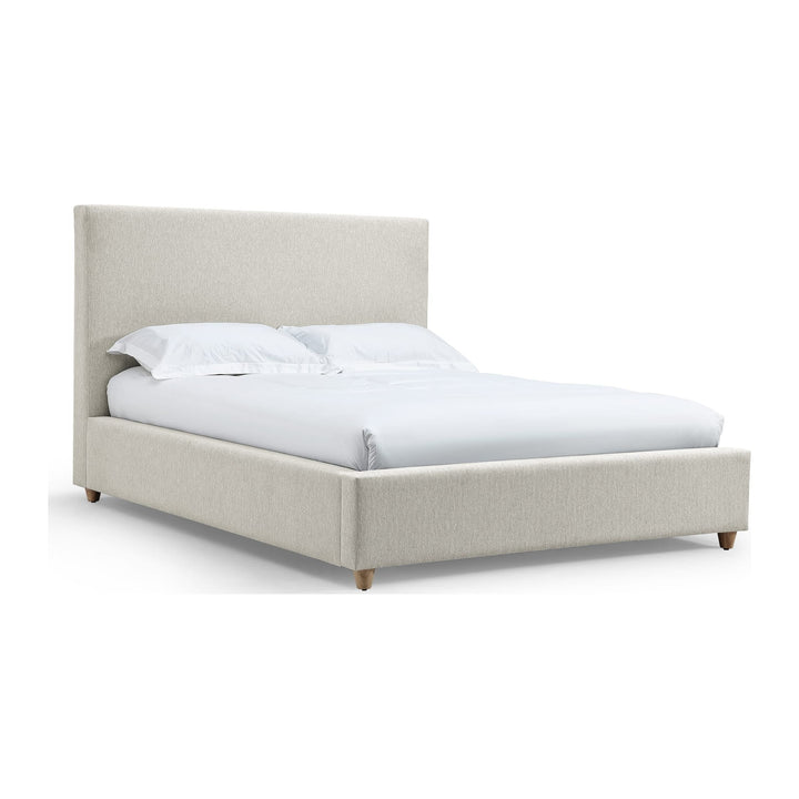 Olivia Upholstered Platform Bed by Modus in Ivory — white background, angled view