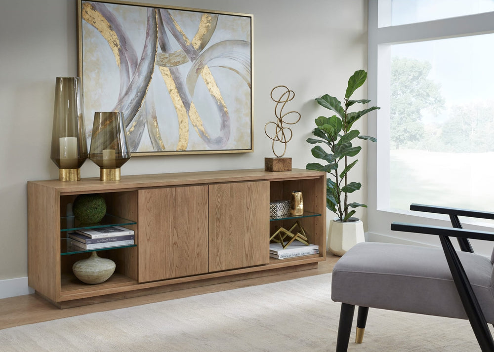 One Coastal 74" TV Console in Bisque — lifestyle photo