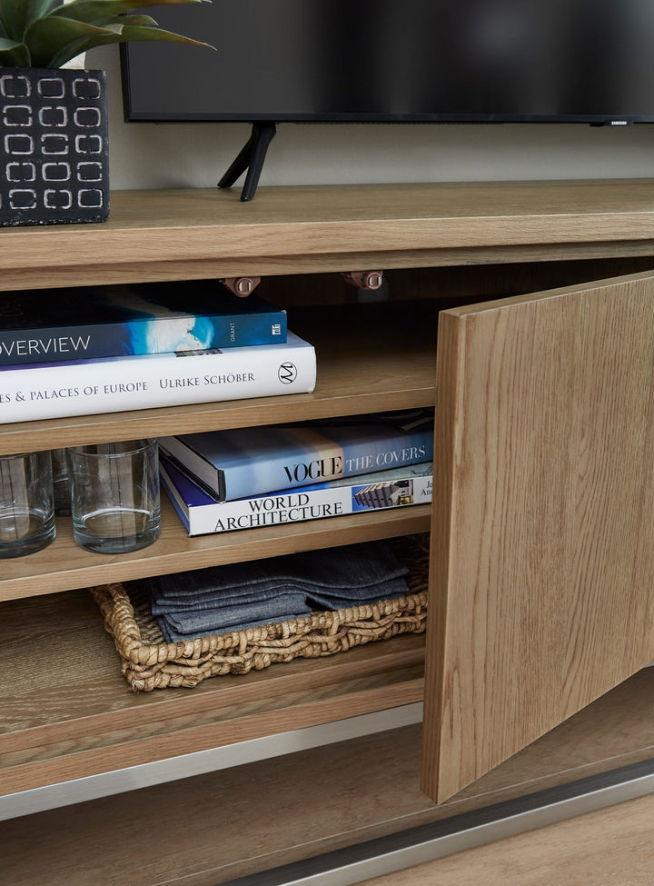 One Coastal 74" TV Console in Bisque — lifestyle photo