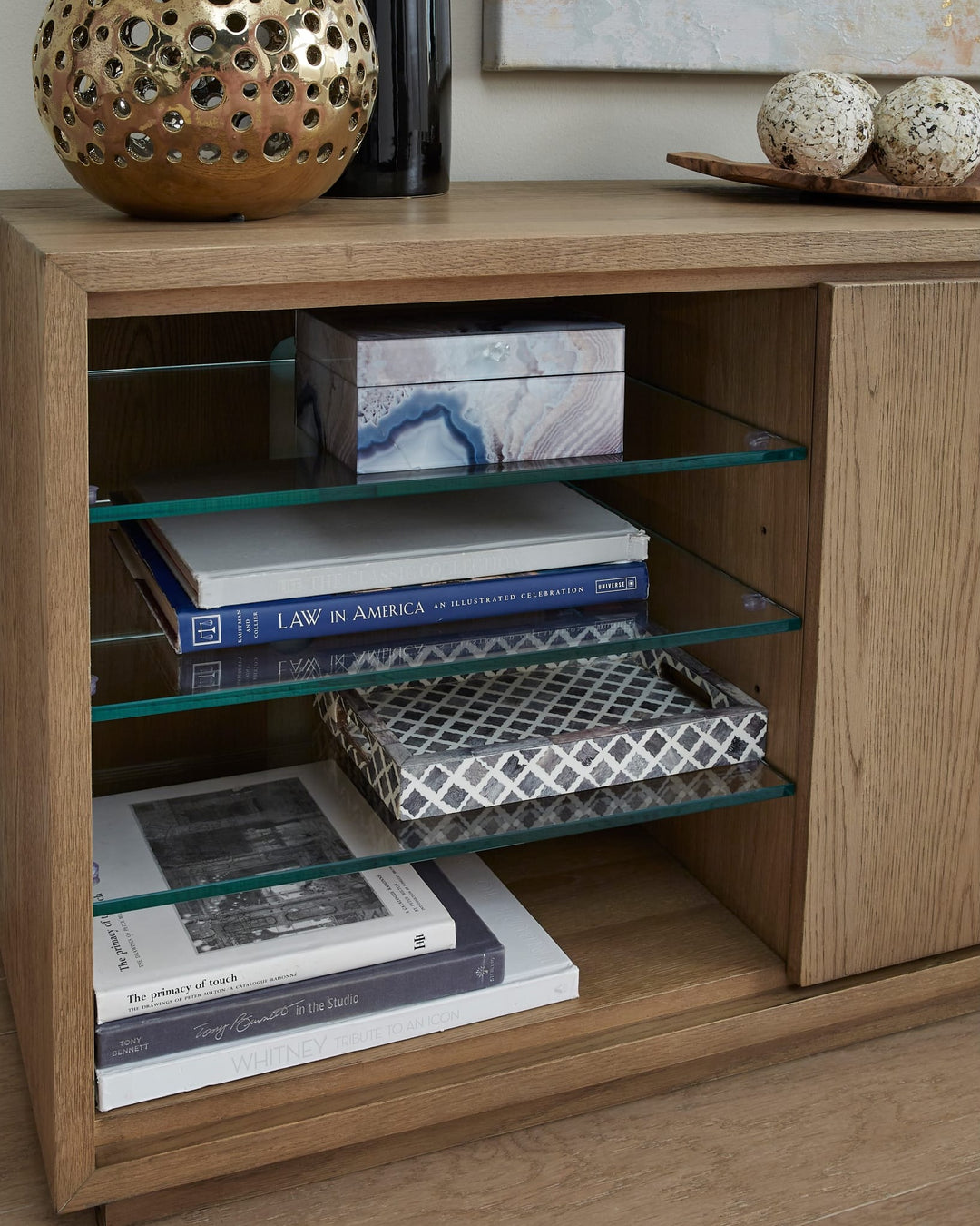 One Coastal 84" TV Console in Bisque — lifestyle photo