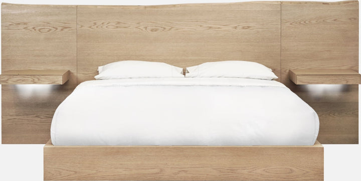 One Coastal Bed with Floating Nightstands in Bisque — white background, front view
