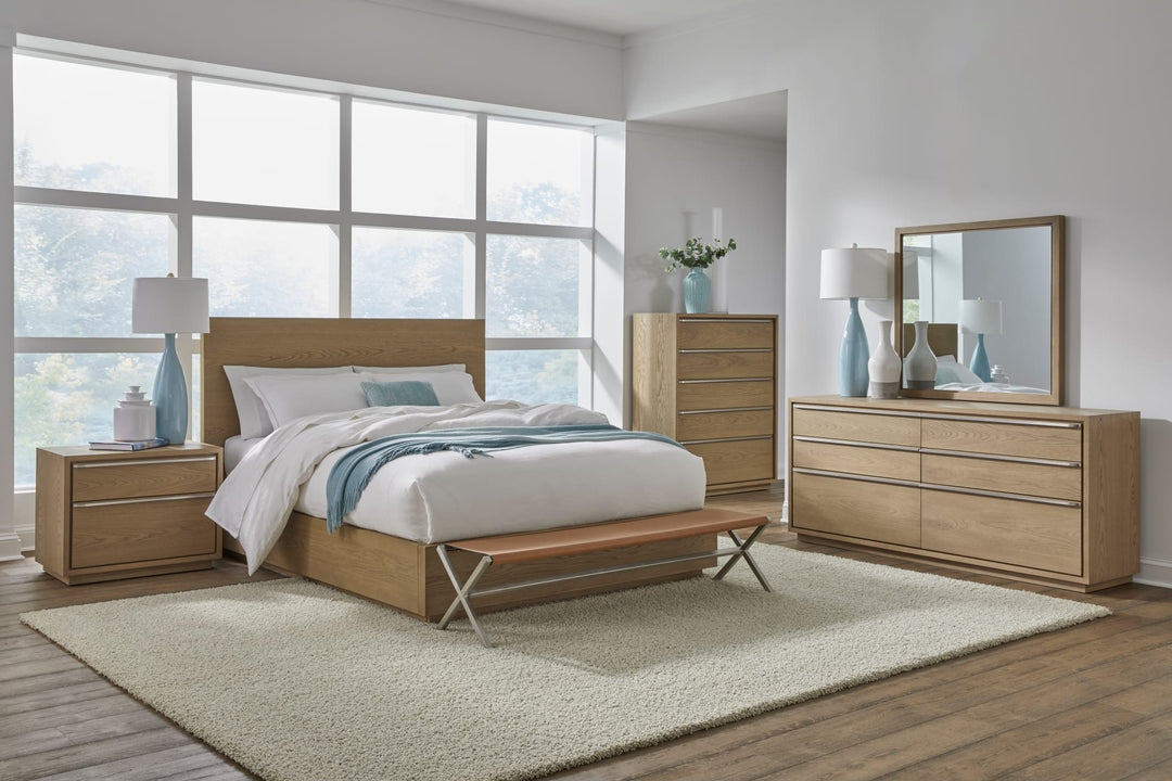 One Coastal Dresser Mirror in Bisque — in a bedroom setting