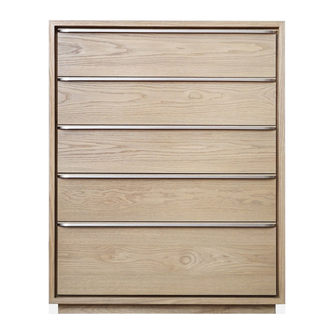 One Coastal Five Drawer Chest by Modus in Bisque — on a white background
