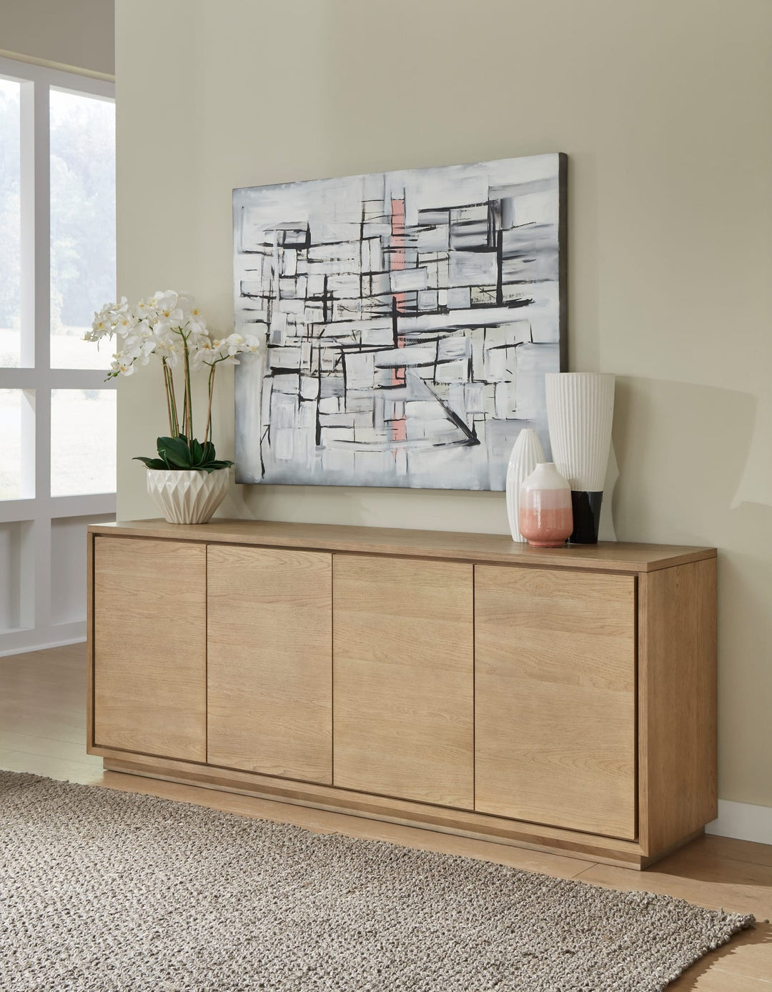 One Coastal Four Door Sideboard in White Oak — lifestyle photo