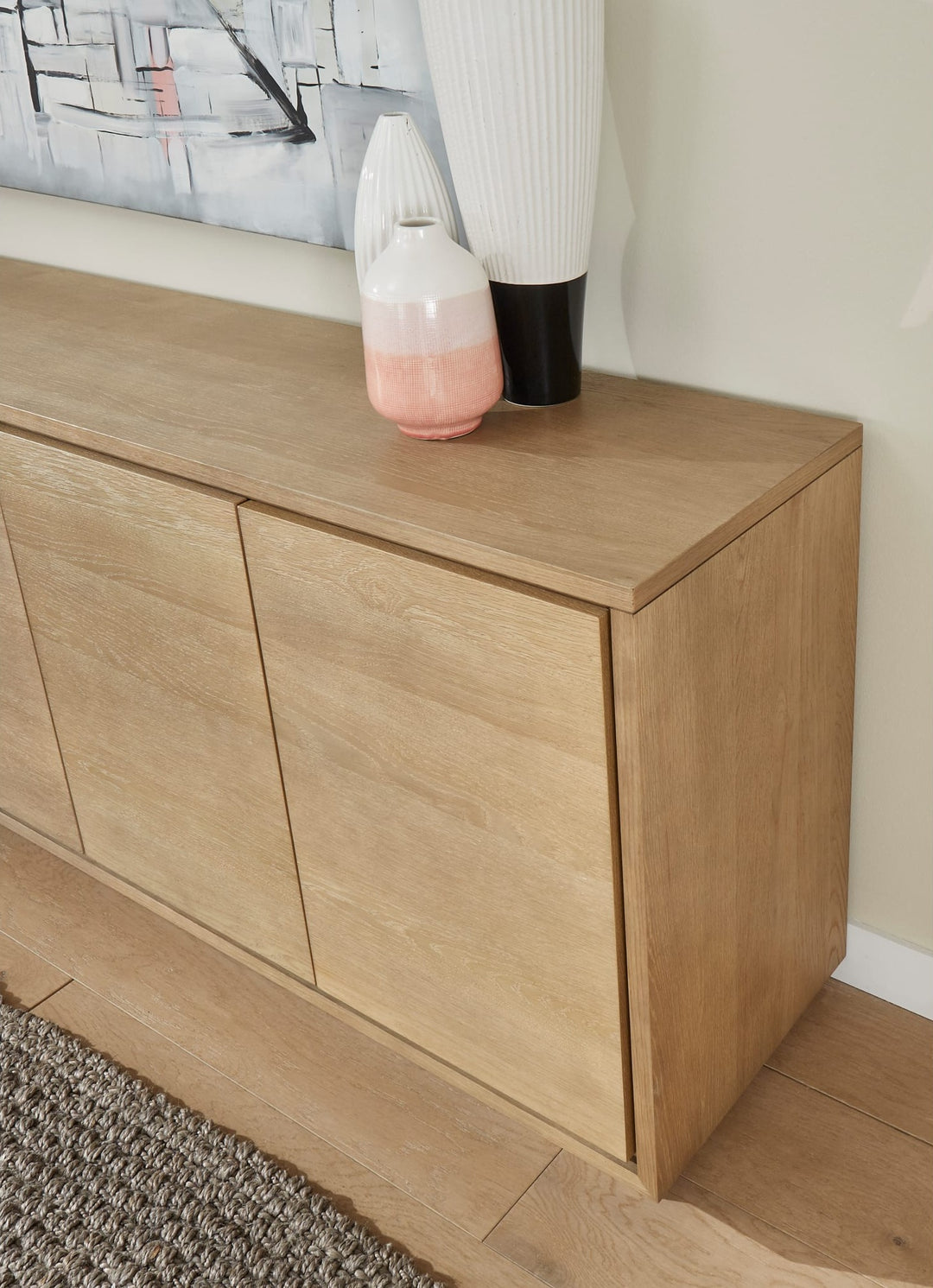 One Coastal Four Door Sideboard in White Oak — lifestyle photo
