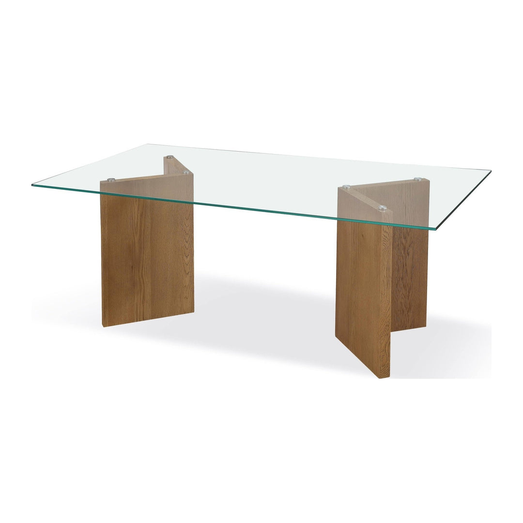 One Coastal Glass Top Dining Table by Modus in White Oak — product view on a white background