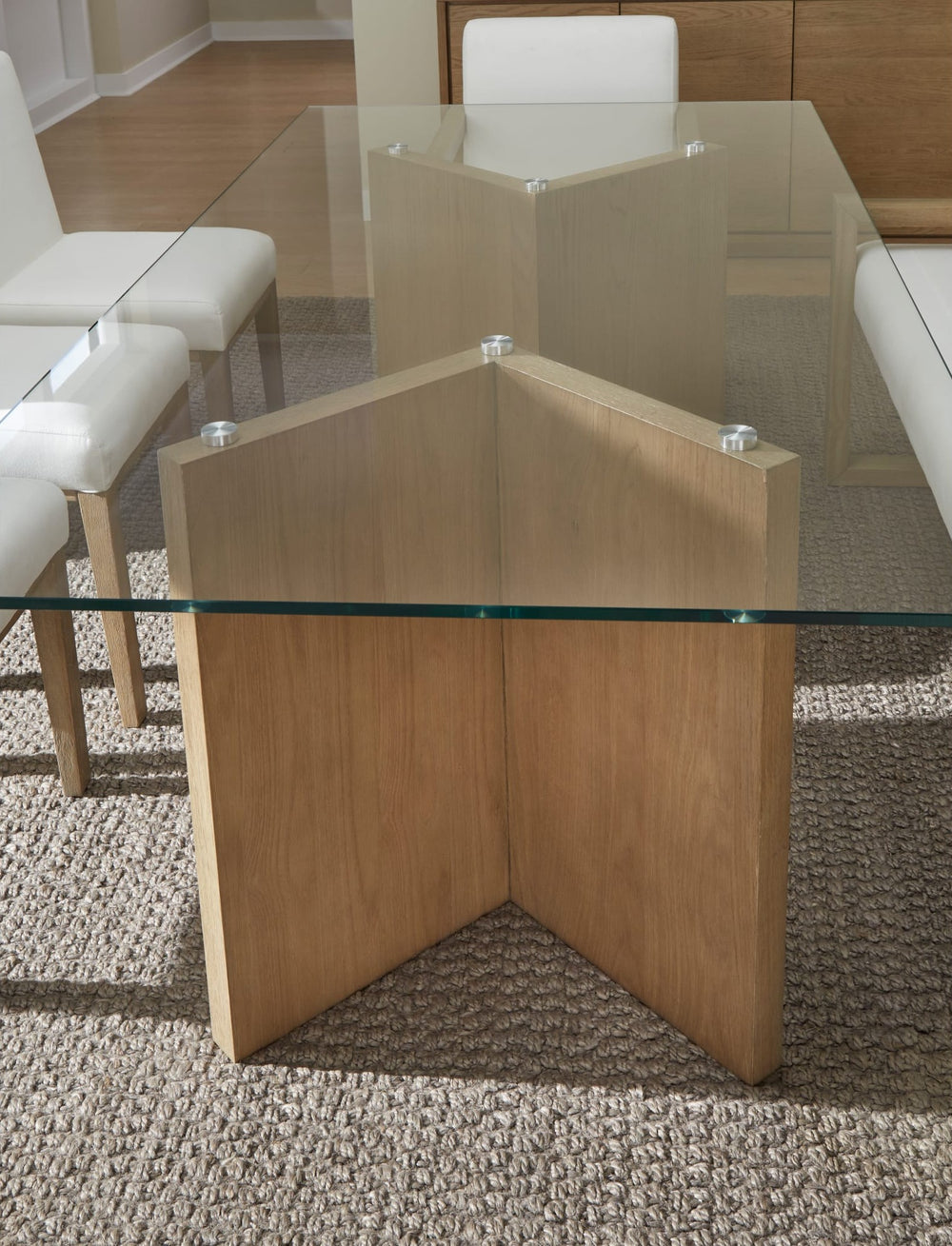 One Coastal Glass Top Dining Table in White Oak — lifestyle photo
