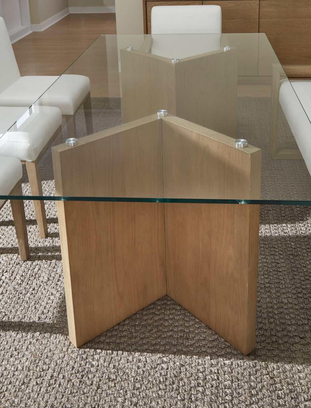 One Coastal Glass Top Dining Table in White Oak — lifestyle photo