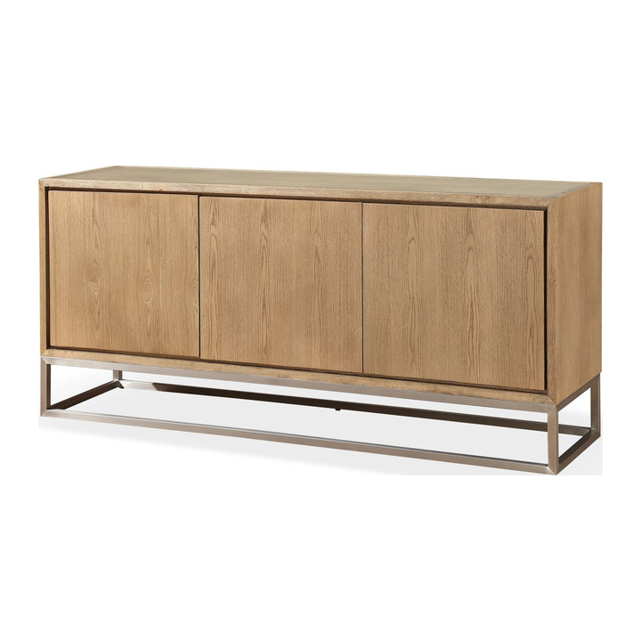 One Coastal Metal Base Sideboard by Modus in White Oak and Brushed Stainless Steel — product view on a white background