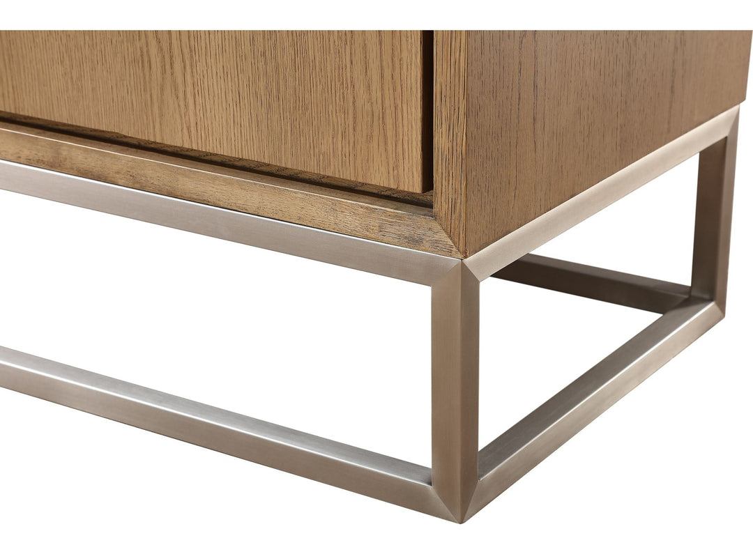 One Coastal Metal Base Sideboard in White Oak and Brushed Stainless Steel — product view on a white background