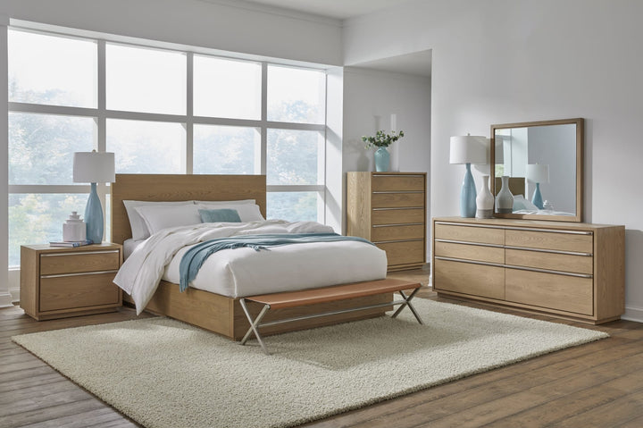 One Coastal Platform Bed in Bisque styled in a bedroom