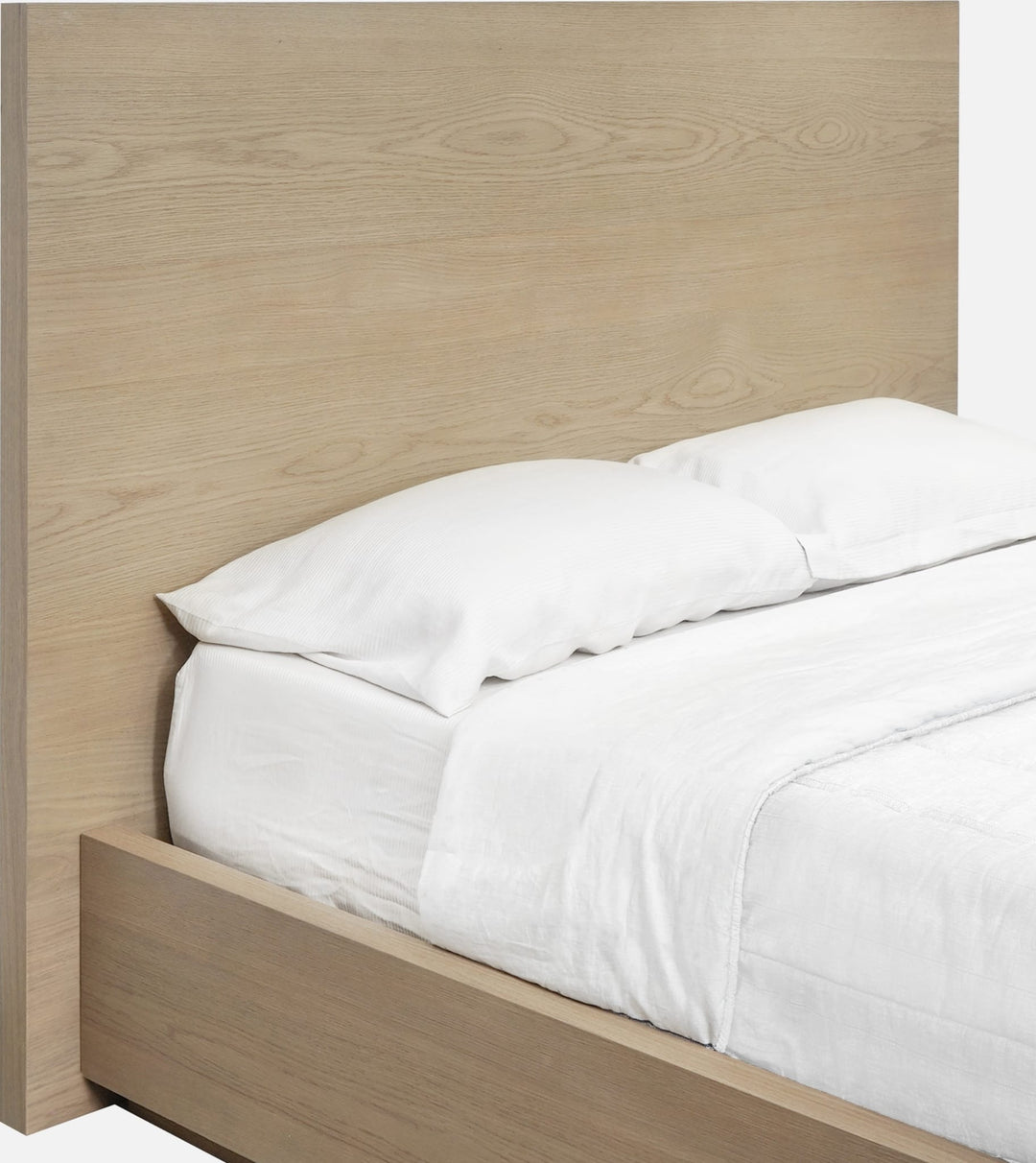 One Coastal Platform Bed in Bisque — close-up of the headboard corner
