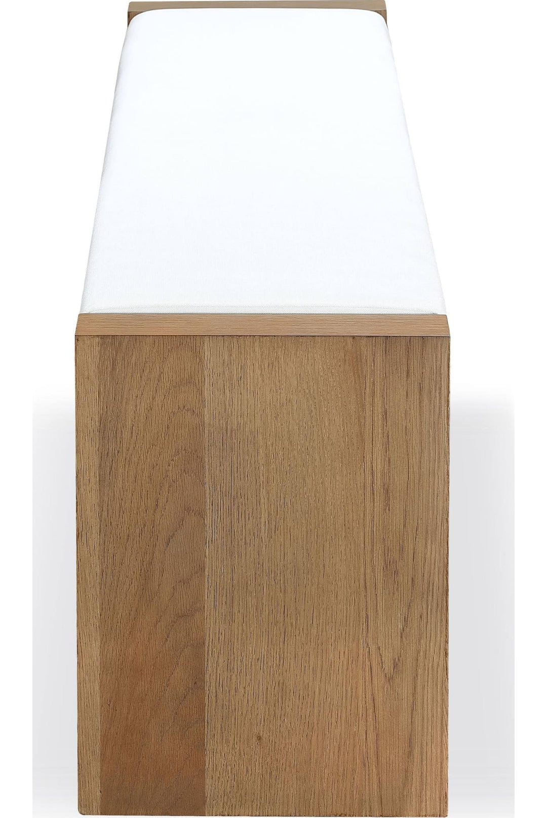 One Coastal Slab Leg Upholstered Dining Bench in White Oak and White Pearl — product view on a white background