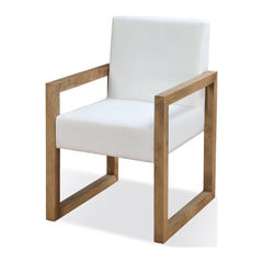 One Coastal Sled Leg Upholstered Dining Arm Chair by Modus in White Pearl and Bisque — product view on a white background