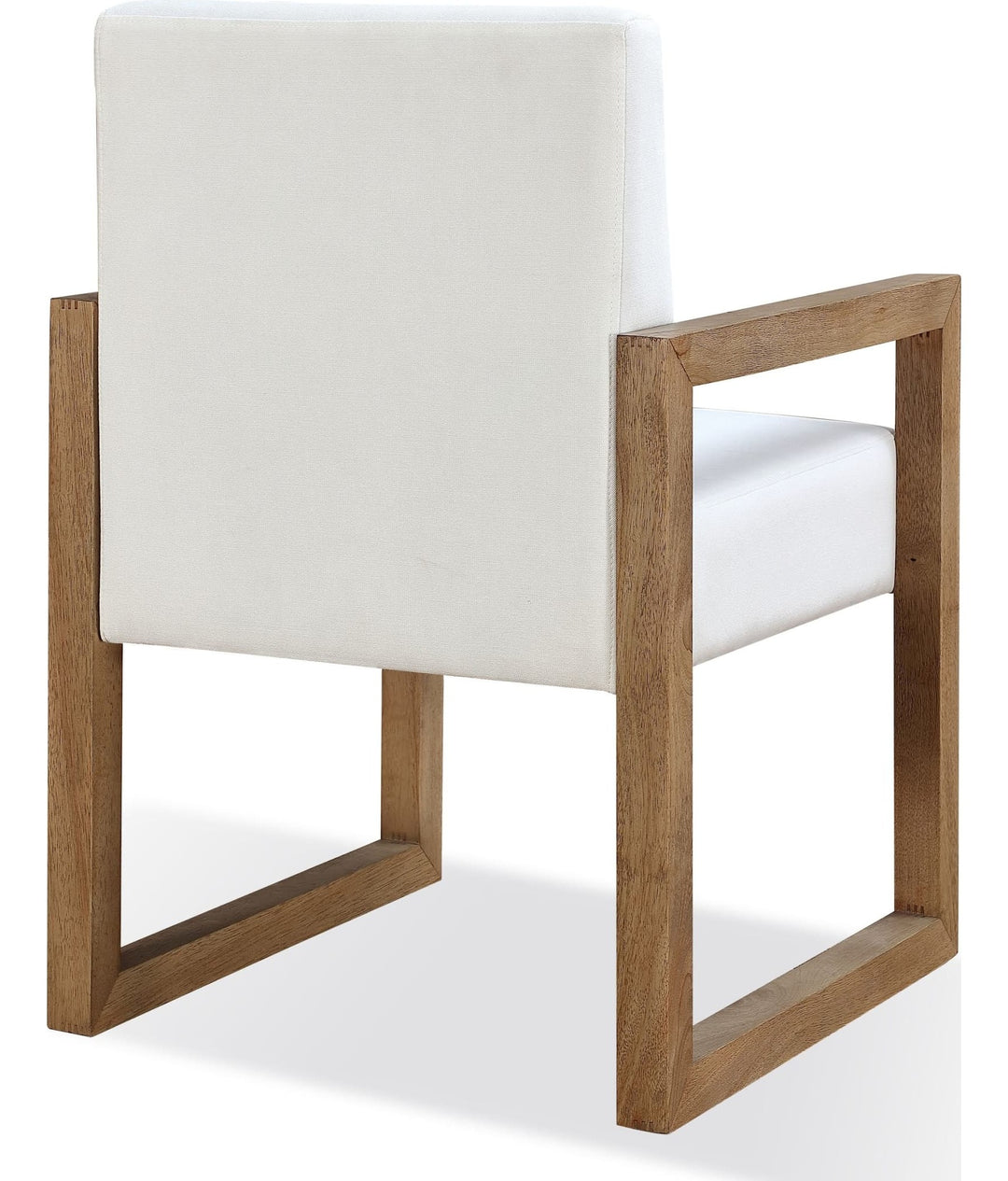 One Coastal Sled Leg Upholstered Dining Arm Chair in White Pearl and Bisque — product view on a white background