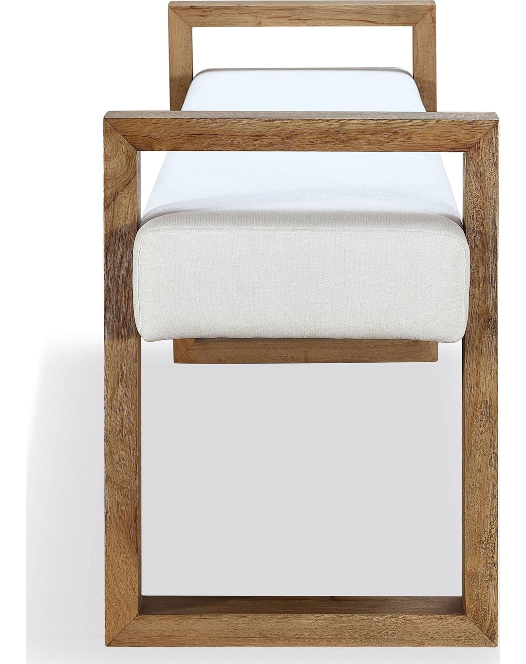 One Coastal Sled Leg Upholstered Dining Bench in White Pearl and Bisque — product view on a white background