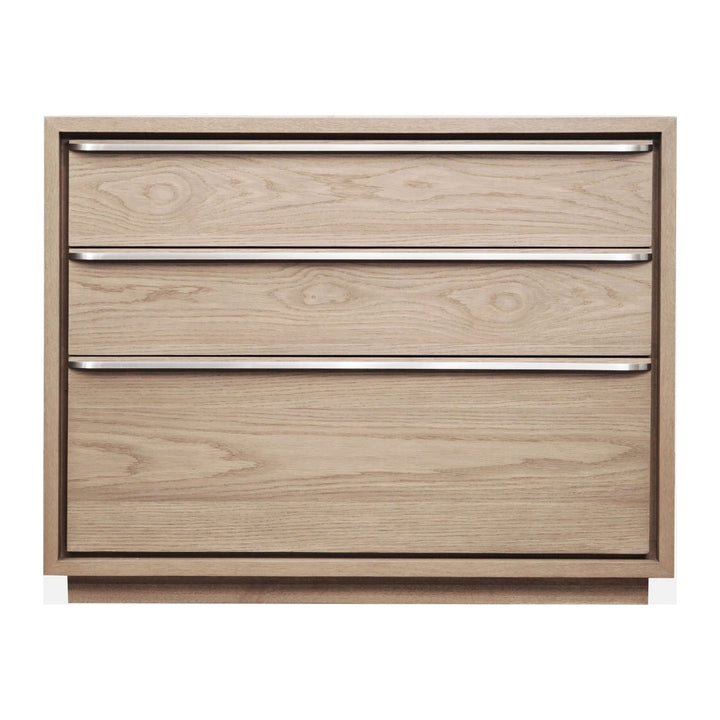 One Coastal Three Drawer USB-Charging Nightstand by Modus in Bisque — on a white background