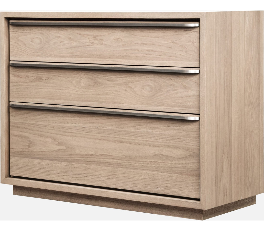 One Coastal Three Drawer USB-Charging Nightstand in Bisque — on a white background