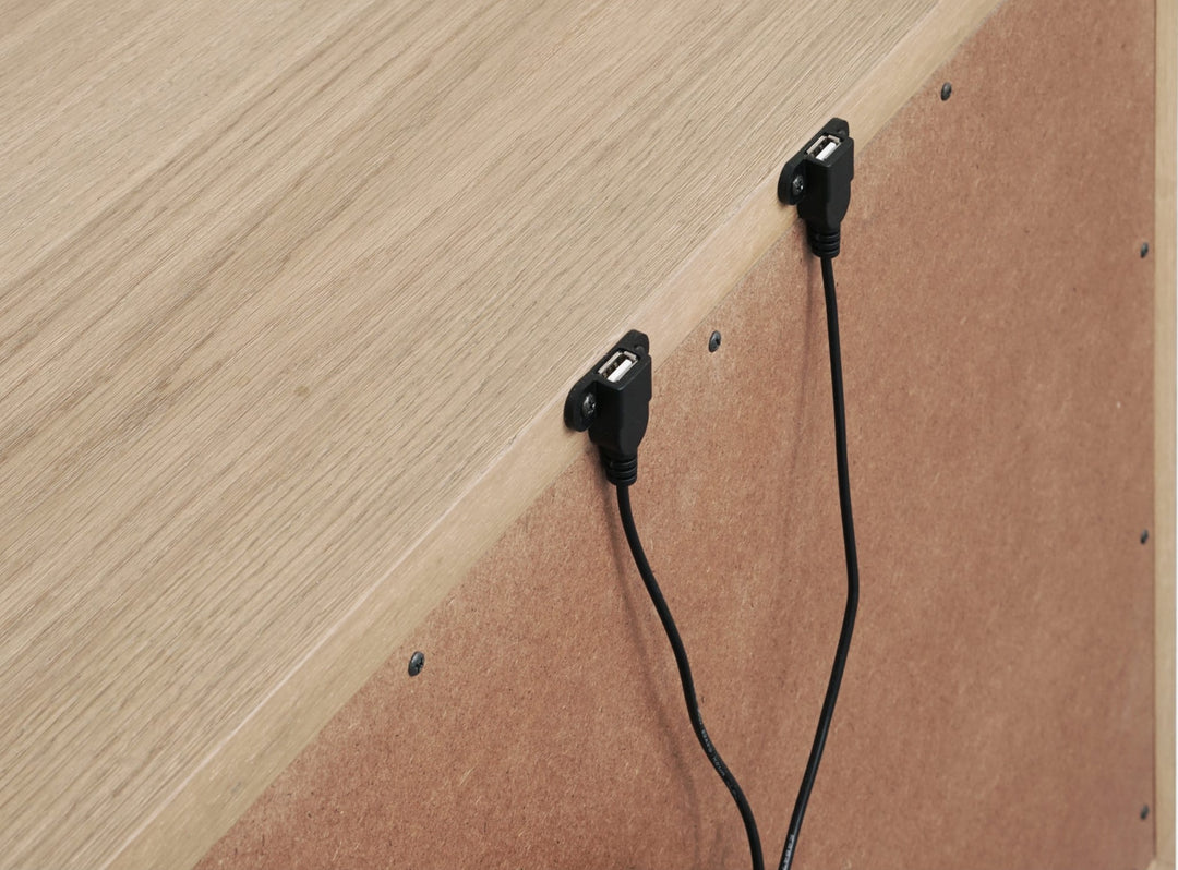 One Coastal Three Drawer USB-Charging Nightstand in Bisque — detail view