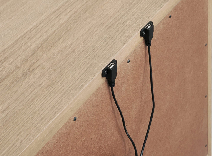 One Coastal Three Drawer USB-Charging Nightstand in Bisque — detail view