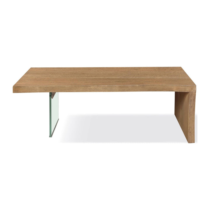 One Live Edge White Oak and Glass Coffee Table by Modus in Bisque — product view on a white background