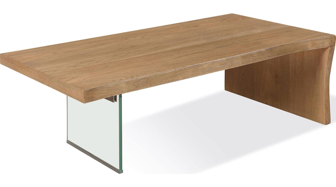 One Live Edge White Oak and Glass Coffee Table in Bisque — product view on a white background