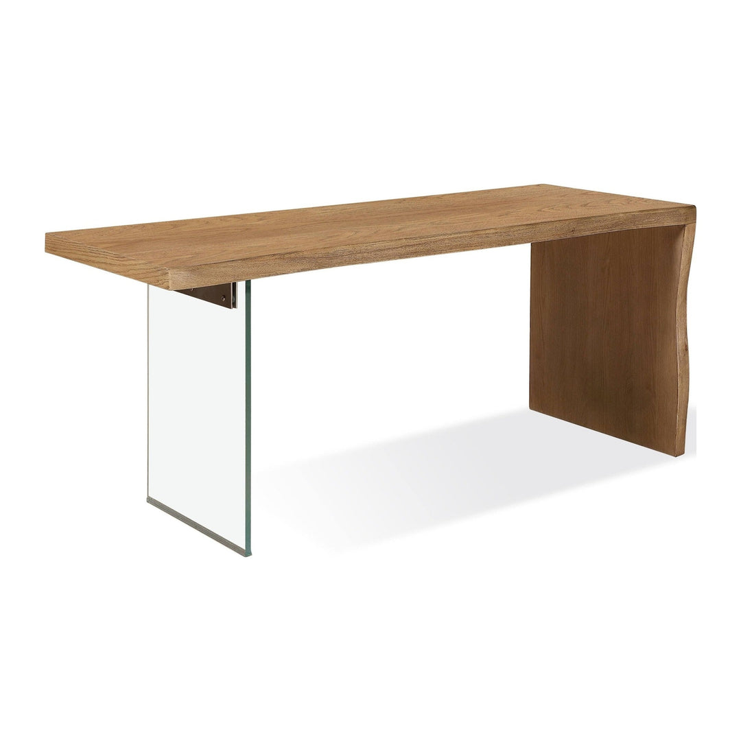 One Live Edge White Oak and Glass Console Table by Modus in Bisque — product view on a white background