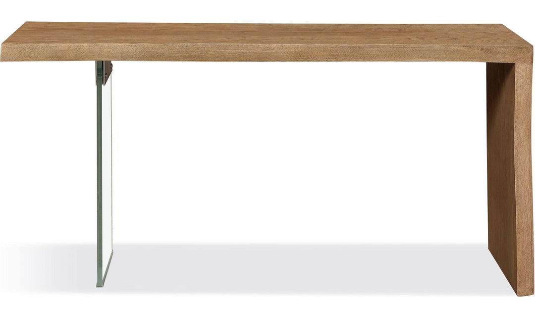 One Live Edge White Oak and Glass Console Table in Bisque — product view on a white background