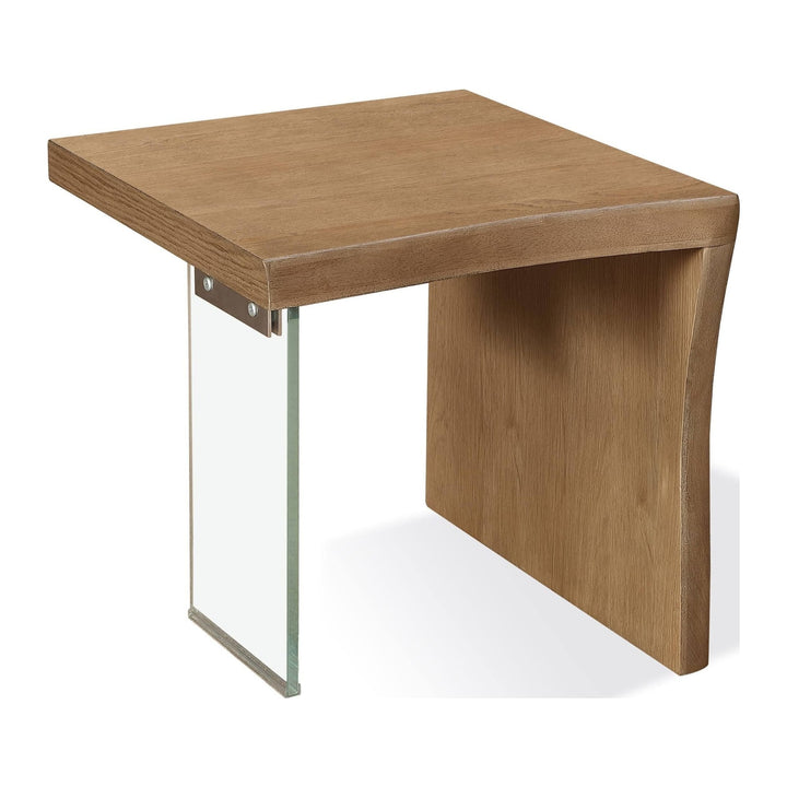 One Live Edge White Oak and Glass End Table by Modus in Bisque — product view on a white background