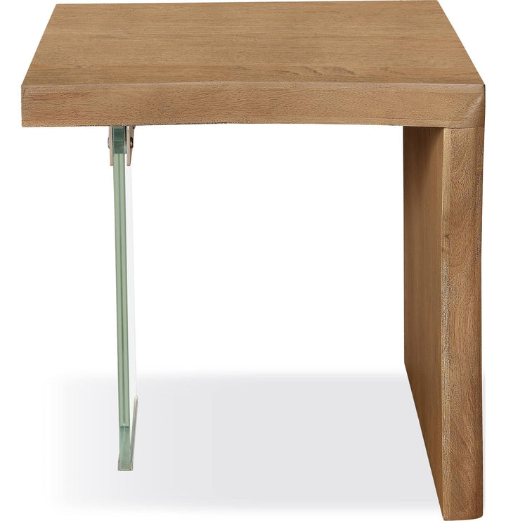 One Live Edge White Oak and Glass End Table in Bisque — product view on a white background