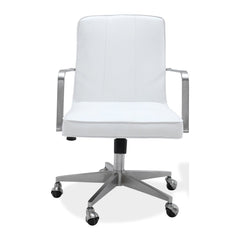 One Metal Frame Office Chair by Modus in Brushed Stainless Steel and White Leather — product view on a white background