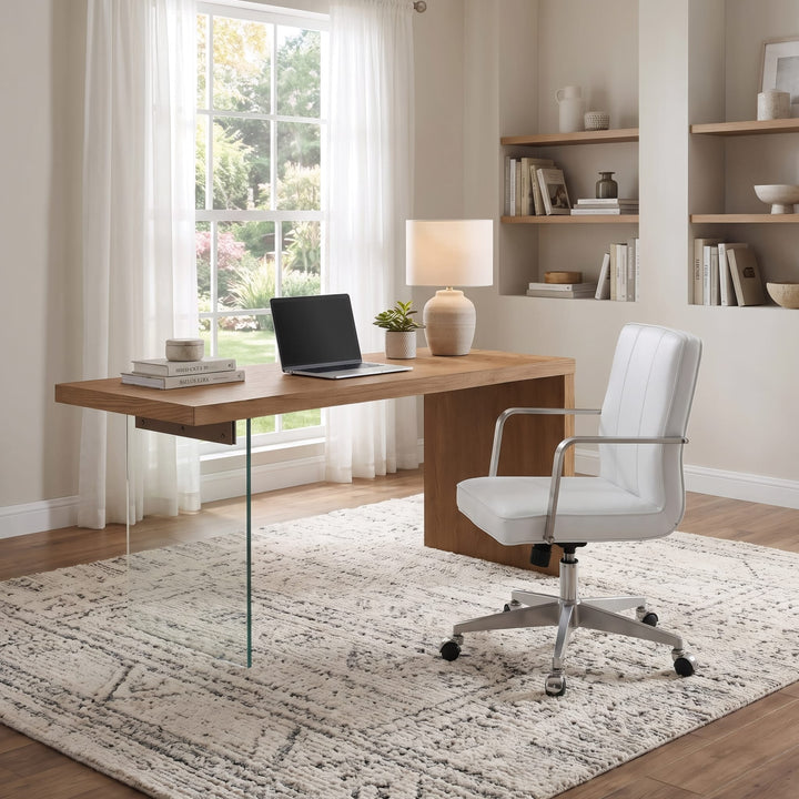 One Metal Frame Office Chair in Brushed Stainless Steel and White Leather — lifestyle photo