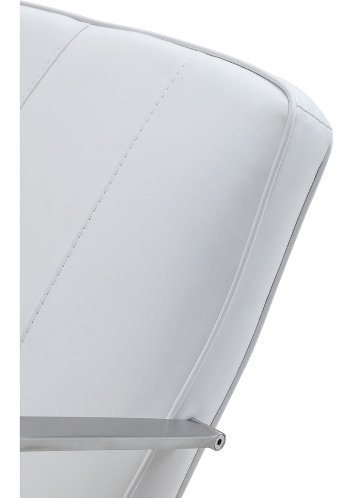 One Metal Frame Office Chair in Brushed Stainless Steel and White Leather — product view on a white background