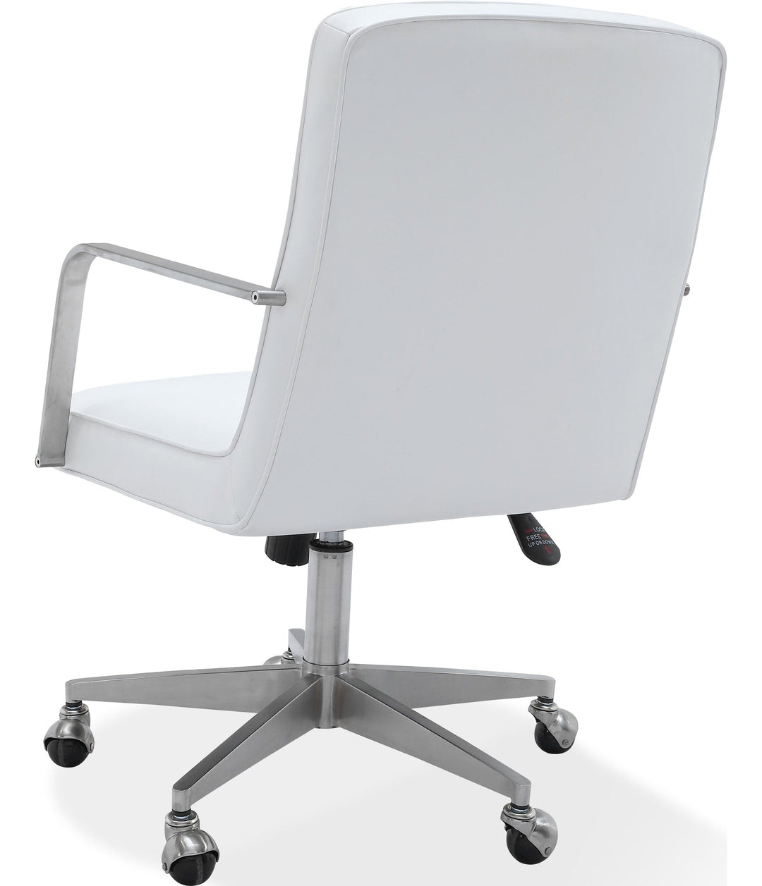 One Metal Frame Office Chair in Brushed Stainless Steel and White Leather — product view on a white background