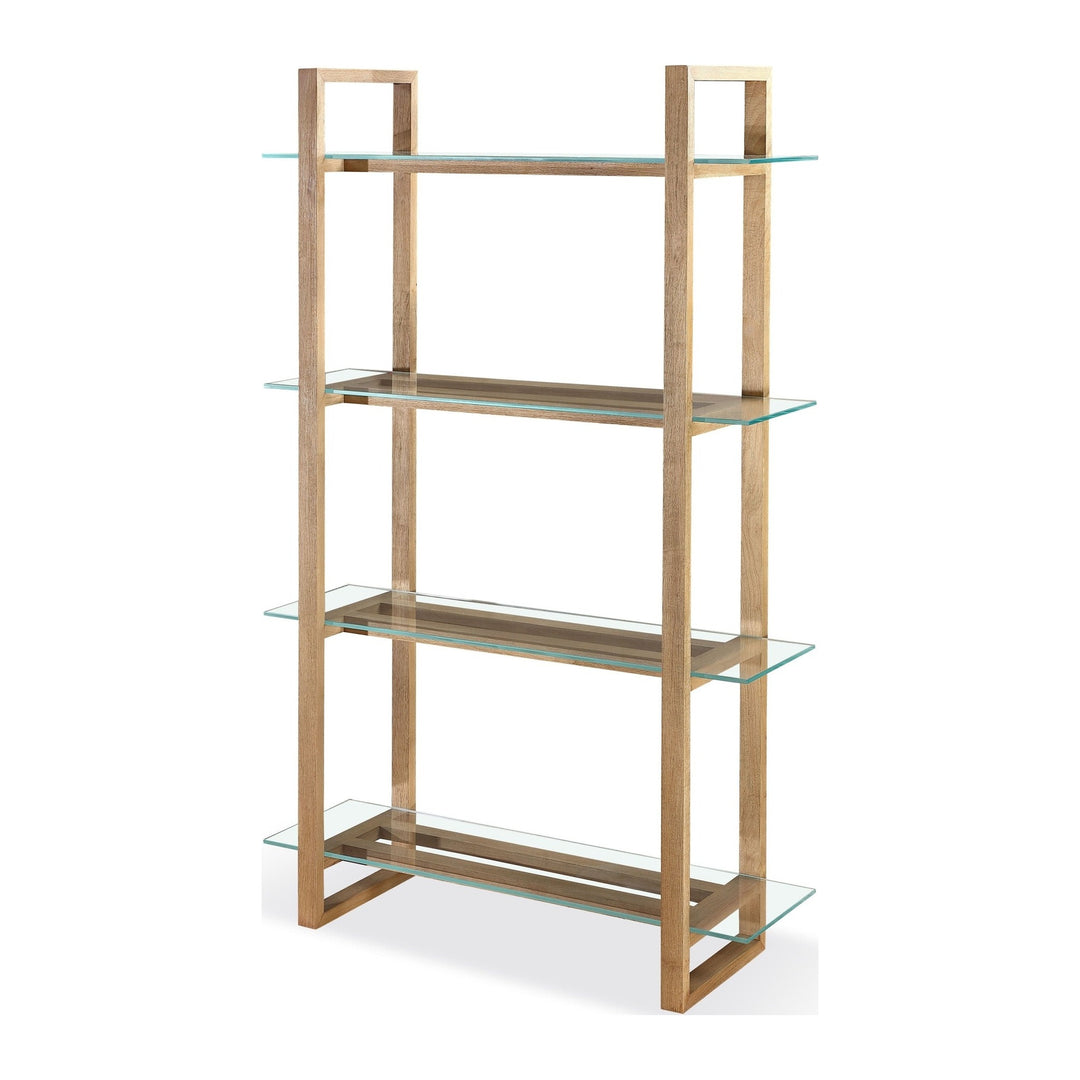 One Modern Coastal Glass Shelf Bookcase by Modus in Bisque — product view on a white background