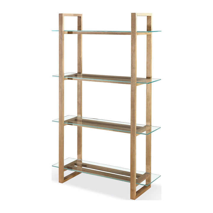 One Modern Coastal Glass Shelf Bookcase by Modus in Bisque — product view on a white background