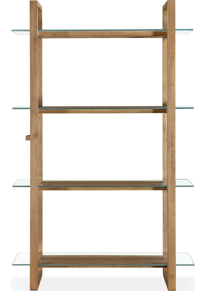 One Modern Coastal Glass Shelf Bookcase in Bisque — product view on a white background