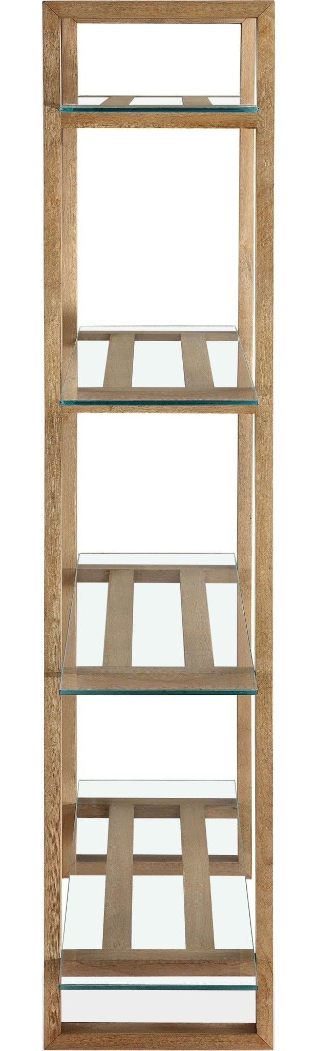 One Modern Coastal Glass Shelf Bookcase in Bisque — product view on a white background