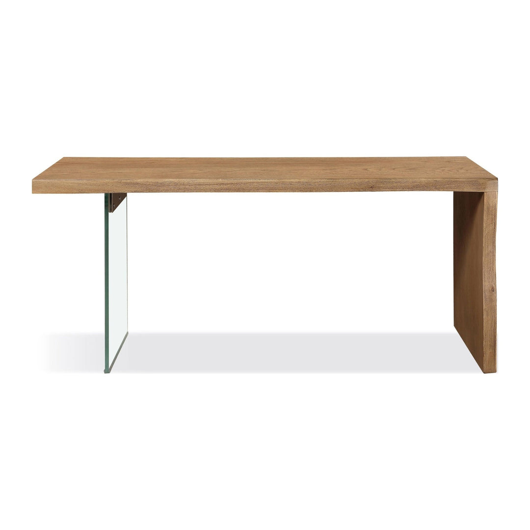 One Modern Coastal Writing Desk by Modus in White Oak and Glass — product view on a white background