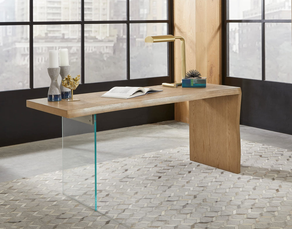 One Modern Coastal Writing Desk in White Oak and Glass — lifestyle photo
