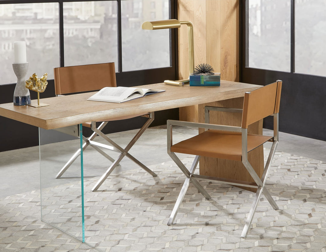 One Modern Coastal Writing Desk in White Oak and Glass — lifestyle photo