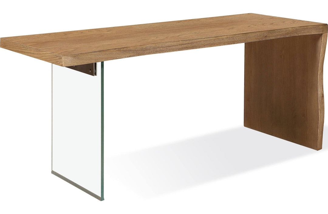 One Modern Coastal Writing Desk in White Oak and Glass — product view on a white background