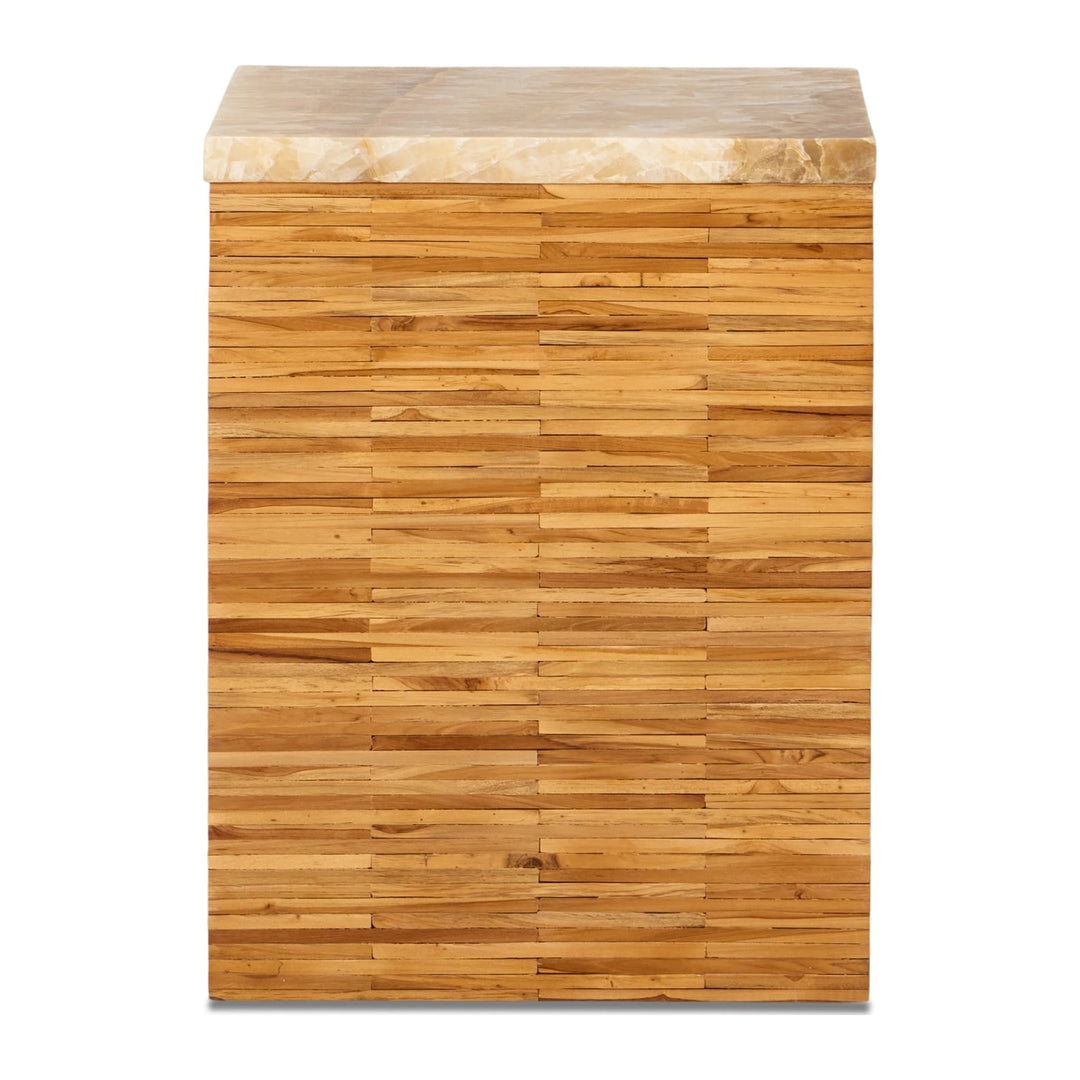 One Stone and Wood Tile End Table by Modus in Onyx and Solid Teak — product view on a white background