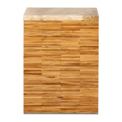 One Stone and Wood Tile End Table by Modus in Onyx and Solid Teak — product view on a white background