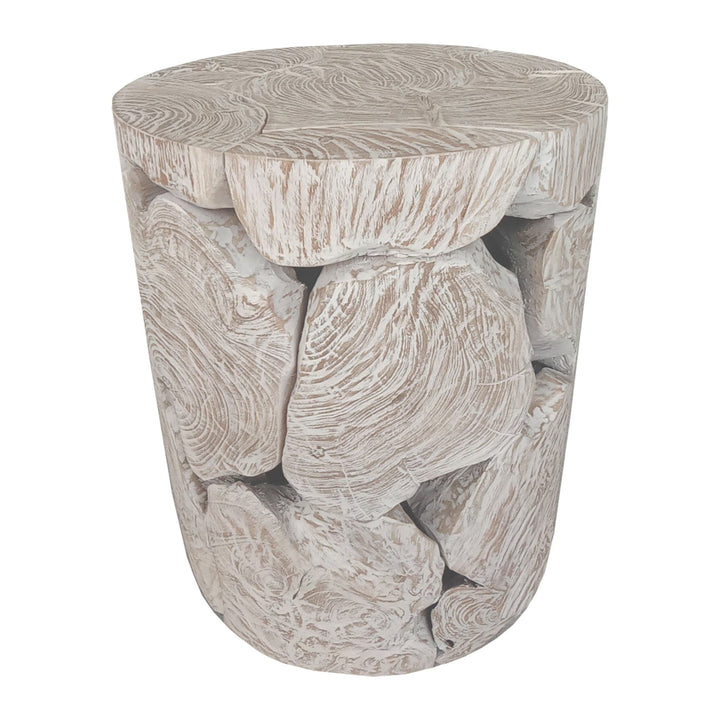 One Teak Slice Round End Table by Modus in Bleached Teak — product view on a white background