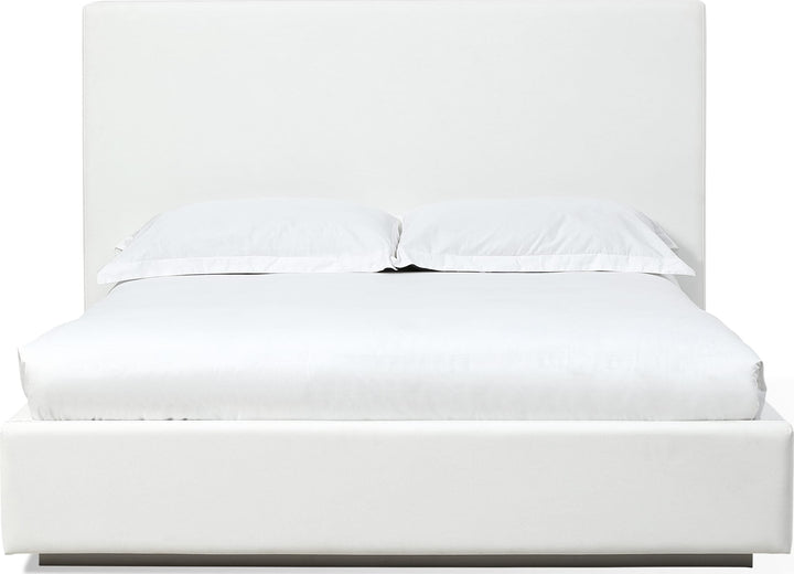 One Upholstered Footboard Storage Bed in Pearl — white background, front view