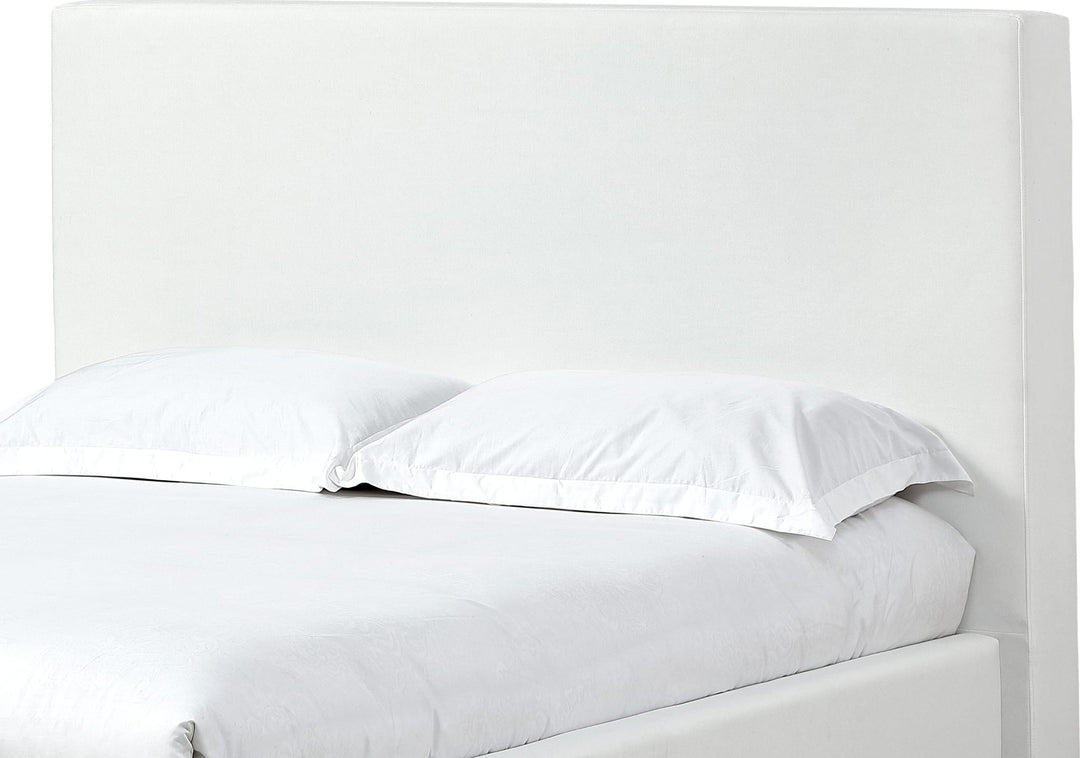One Upholstered Footboard Storage Bed in Pearl — close-up of the headboard