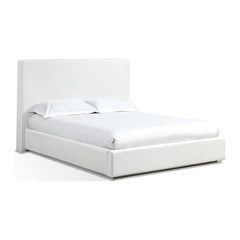 One Upholstered Footboard Storage Bed by Modus in Pearl — white background, angled view