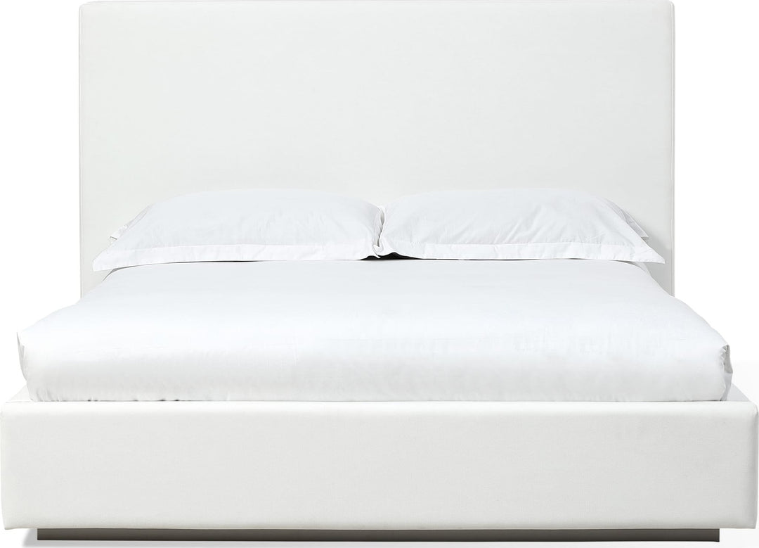 One Upholstered Platform Bed in Pearl — white background, front view