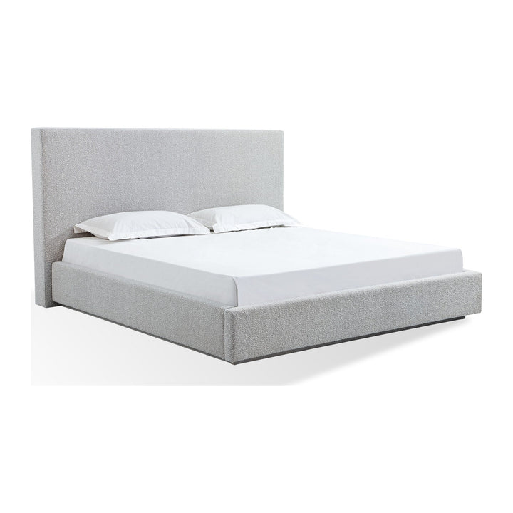 One Upholstered Platform Bed by Modus in Cotton Ball Boucle — white background, angled view